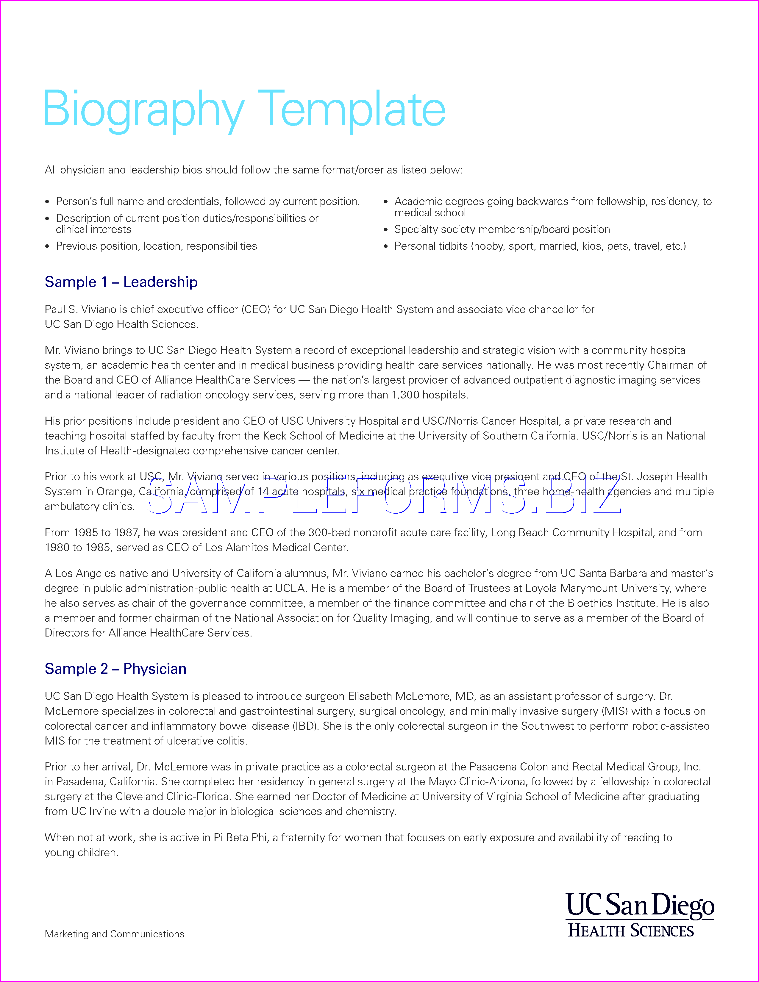 Preview free downloadable Bio Template in PDF (page 1)
